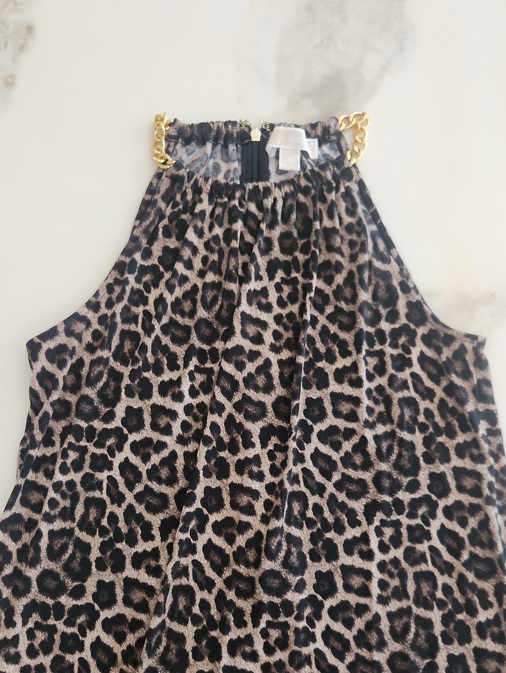 Michael Kors Leopard Print Halter Dress with Gold Chain